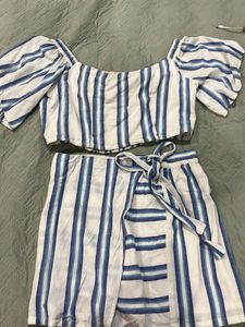 Blue Striped Crop Top