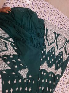Elegant Green Embroidered Ethnic Gown with free de