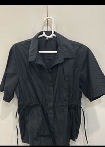 Black Short Sleeve Drawstring Top