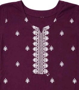 Maroon Embroidered Cotton Kurta
