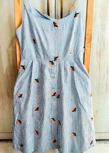 Chic Blue Striped Floral Summer Dress Size-28