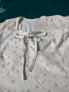 Cute Floral Print Ribbed Top