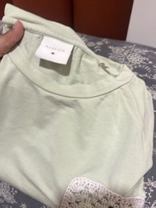 Light Green T-Shirt with Crochet Pocket