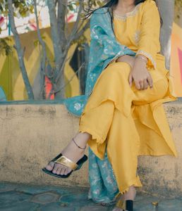 Yellow Embroidered Kurta plazo &amp;duppta