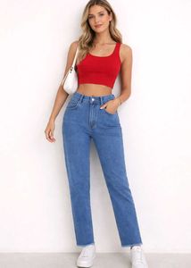 High-Waisted Straight Leg Jeans