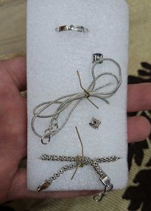 New ChainPendent + Earrings + Bracelet +Ring Combo