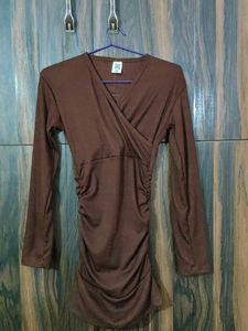 Elegant Brown Ruched Bodycon Mini Dress for Women