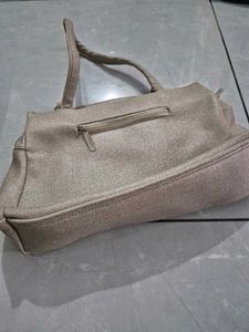 Elegant Grey Handbag with Gold Accents
