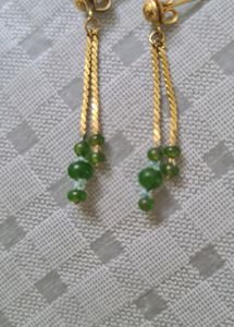 Delicate Green &amp; Gold Danglers For The Ethnic Look
