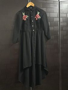 Black Embroidered High-Low Tunic