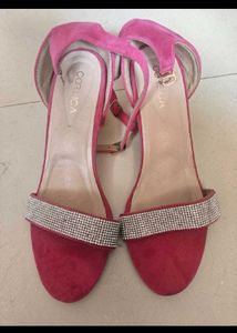 Pink Suede Embellished Sandals