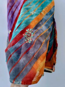 Vibrant Striped Saree with Embellishments