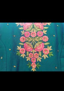 Embroidered Teal Long Gown