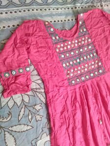 Pink Mirror Work Kurta