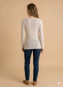 Cream Textured V-Neck Long Sleeve Kitted Top