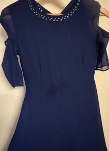 Navy Blue Cold Shoulder Dress with Sequins