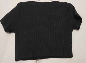 Ribbed Crop Top with Button Detail