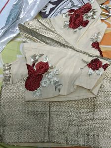 Embroidered maroon white Floral Saree