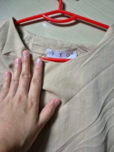 Beige Pinstripe Peplum Top for Women