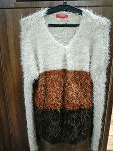 Cozy Fluffy Striped V-Neck Sweater
