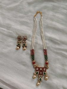 Elegant Pearl &amp; Kundan Necklace Set