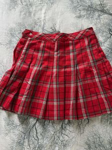 Red Plaid Pleated Mini Skirt