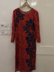 Vibrant Red Floral Print Kurta