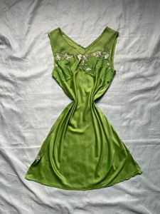 V-Neck Slip Dress with Floral Embroidery
