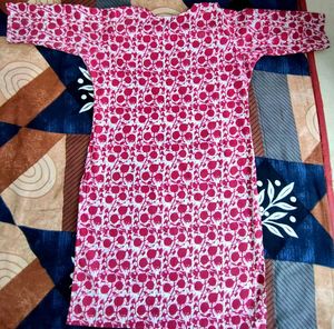 Pink &amp; White Floral Print Kurta