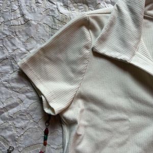 Stylish Ribbed Polo Neck Top