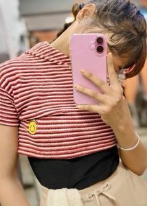 Cute Striped Smiley Crop Top