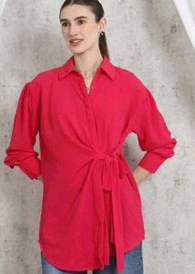 Shein Drop Shoulder Spread Collar Front Wrap Tie
