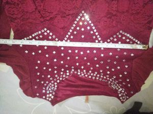 Maroon Embellished V-Neck Top