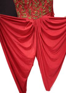 Elegant Red Embroidered Jump Suit