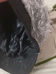 Fuzzy Gray Hair Cap with Bow 🧢