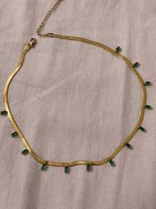 Gold Chain Necklace with Green stones anti-tarnish