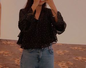 Chic Black Polka Dot Top