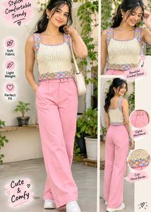 (combo offer 🎉) pink trouser+ top