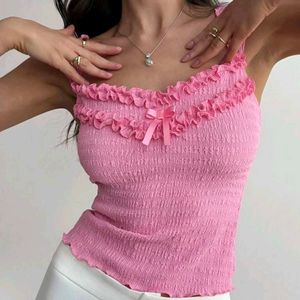 Cute Pink Smocked Ruffle Tank Top
