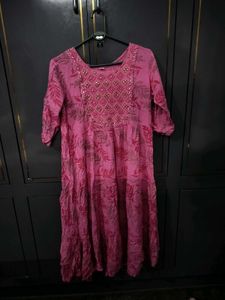 Pink Tiered Printed Kurta