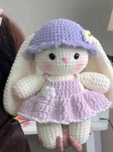 Crocheted Bunny Toy with Bear Hat