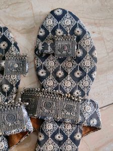 Embroidered Ethnic Sandals with Silver Embellishme