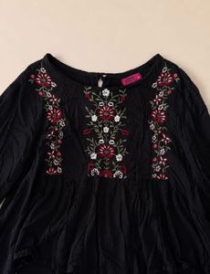Embroidered Black Bell Sleeve Top
