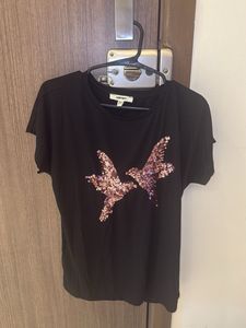 Sparkling Bird Sequin Black T-Shirt