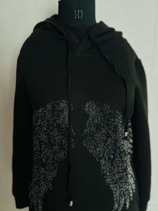 Black Hooded Dress with Rhinestone Wings
