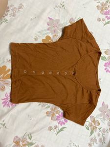 Brown Snap Front Cropped Top