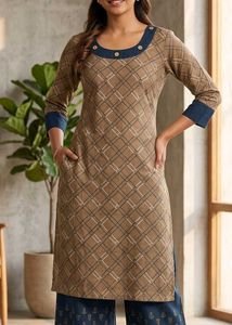 Chic Checked Kurta with Navy Accents
