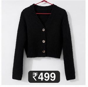 Black Cropped Cardigan Sweater