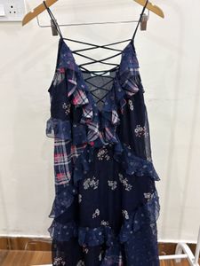 Blue Ruffle layered Cut sleeve Mauro Dress