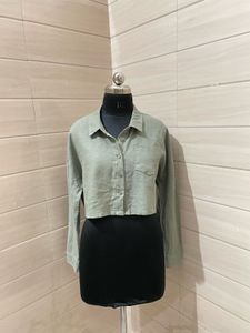 Cropped Green Button-Up Shirt